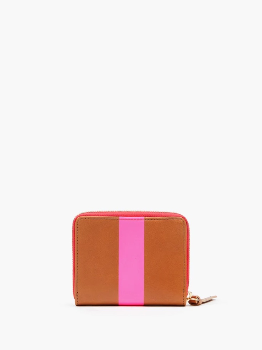 Clare V. Petit Zip Wallet in Natural Rustic w/ Neon Pink Stripe